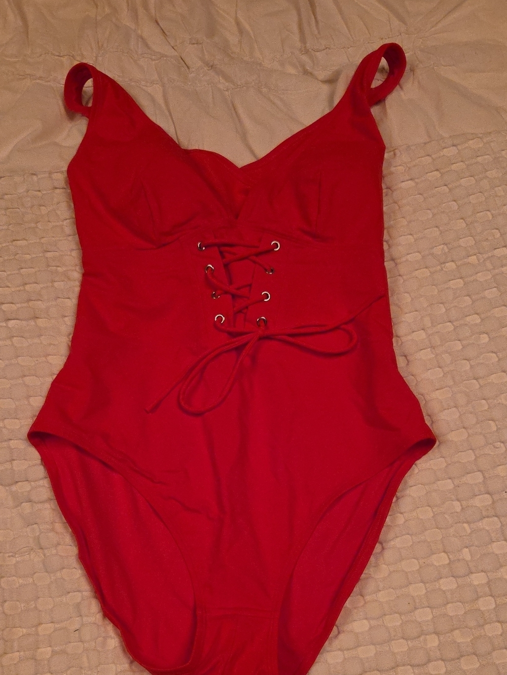 Red Lace-Up One-Piece Swimsuit